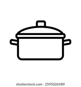 Cooking pot outlined icon isolated on white background. Cookware and kitchen utensil vector illustrations.