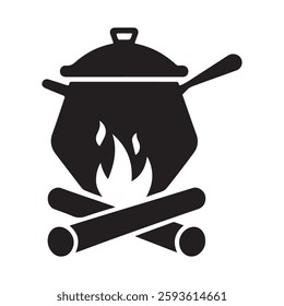 Cooking Pot Over Campfire Silhouette Icons set. Editable vector icon. Perfect for web and app interfaces, presentations, info graphics, etc.

