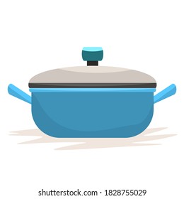 Cooking pot or pan with side view and cover on it. Flat and solid color vector illustration.