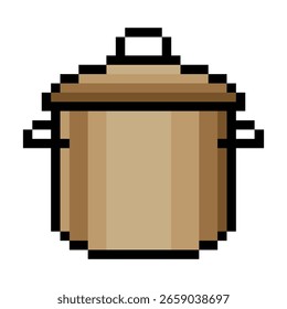 Cooking pot in pixel art isolated on white background