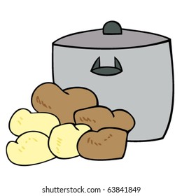 Cooking pot with potatoes.