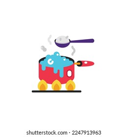 Cooking, pot, put the seasonings in the pot flat icons. Vector illustration. Editable stroke. Isolated icon suitable for web, infographics, interface and apps.