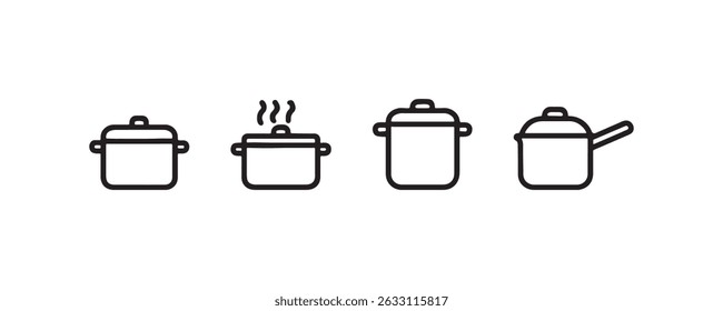 Cooking pot and saucepan icons in outline style Vector
