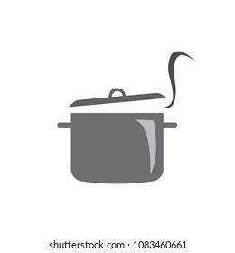 Cooking pot, saucepan with smoke vector icon