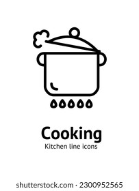 Cooking Pot Sign Thin Line Icon Emblem Konzept. Vektorgrafik von Boiling Water in Pan on Stove