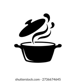 Cooking Pot with Steam Icon Silhouette Hot Food Kitchen Utensil Graphic