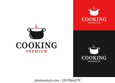 Cooking pot with steam logo design template vector illustration