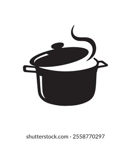 Cooking pot with steam logo design. Sauce pot silhouette simple illustration, vector.