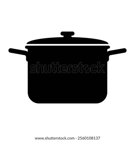 Cooking pot vector icon. Hot pot illustration for kitchenware, culinary tools, and recipe design. Simple black silhouette isolated on white background.