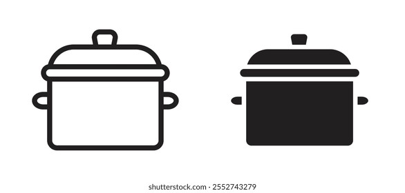 Cooking pot vector icon set black filled and outlined style.