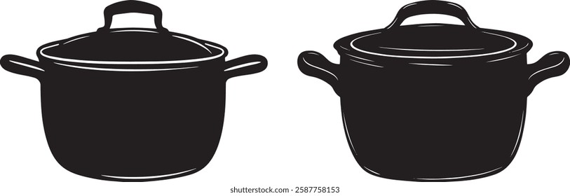 Cooking Pot Vector Illustration, Black Silhouette on White Background