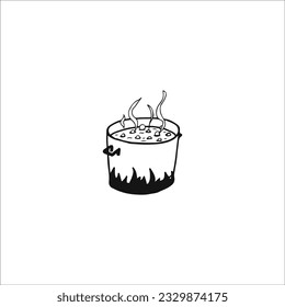 Kochtopf, Vektorgrafik auf süßem, doodle-farbigem Hintergrund