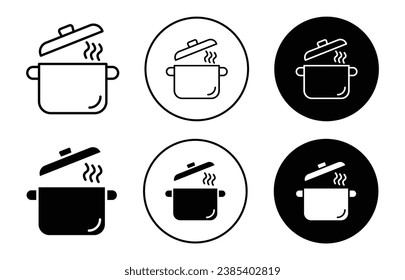 Cooking pot vector illustration set. Boiling casserole icon for UI designs. Suitable for apps and websites.