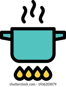 icono de color de línea vectorial de la olla de cocina