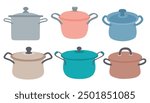 cooking pot vector set cute cartoon style.