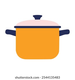 A cooking pots in flat style vector illustration, Saucepan icon of orange color