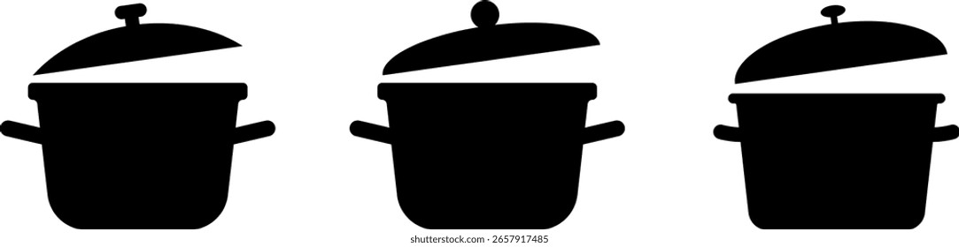 Kochtöpfe Icons Set. Vorbereitung der Mahlzeiten in der Küche. symbolisiert Koch- und Küchenzubereitungswerkzeuge. Koch- und Kochelemente