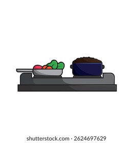 Cooking pots on stove top. Vector illustration