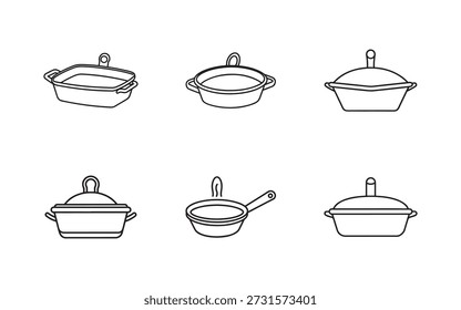 Ollas y sartenes de cocina ilustración de arte de línea de patrón sin fisuras para utensilios de cocina tema culinario y modernos diseños de fondos minimalistas y blogs de cocina