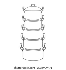 Cooking pots stacking with five sizes, vector illustration