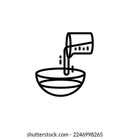 Cooking, pouring water into a bowl outline icons. Vector illustration. Editable stroke. Isolated icon suitable for web, infographics, interface and apps.