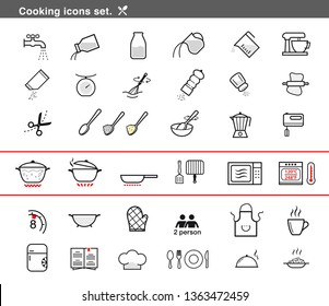 Cooking preparation icon set. Set of sign for detailed guideline. Vector elements on a white background. Ready for your design. EPS10.