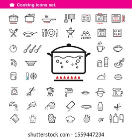 Cooking Preparation Icon Set. Set Of Sign For Detailed Guideline. Vector Elements On A White Background. Ready For Your Design. EPS10.	