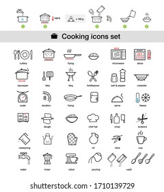 Cooking preparation icon set. Set of sign for detailed guideline. Vector elements on a white background. Ready for your design. EPS10.	