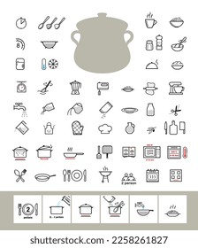 Cooking preparation icon set. Set of sign for detailed guideline. Vector elements on a white background. Ready for your design. EPS10.	