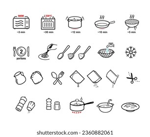 Cooking preparation icon set. Set of sign for detailed guideline. Vector elements on a white background. Ready for your design. EPS10.	