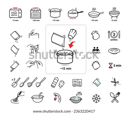 Cooking preparation icon set. Set of sign for detailed guideline. Vector elements on a white background. Ready for your design. EPS10.	
