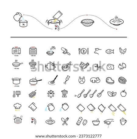 Cooking preparation icon set. Set of sign for detailed guideline. Vector elements on a white background. Ready for your design. EPS10.	
