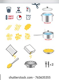 Symbole zum Kochen und Zubereiten. Zeichensatz für detaillierte Leitlinie. Vektorillustrationen auf weißem Hintergrund. Bereit für Ihr Design.