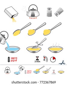Cooking and preparation icons. Set of sign for detailed guideline. Vector elements on a white background. Ready for your design.