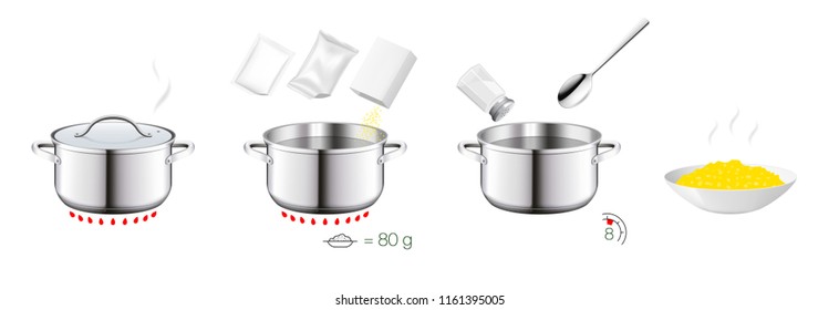 Cooking and preparation instructions. Set for detailed guideline. Vector illustrations on a white background. Ready for your design. EPS10.