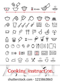 Cooking and preparation instructions. Set of sign for detailed guideline. Vector elements on a white background. Ready for your design.