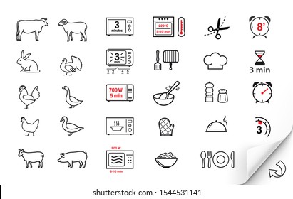 Cooking and preparation instructions. Set of sign for detailed guideline. Vector elements on a white background. Ready for your design. EPS10.