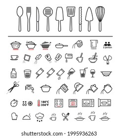 Cooking and preparation instructions. Set of sign for detailed guideline. Vector elements on a white background. Ready for your design.	