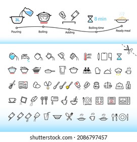 Cooking and preparation instructions. Set of sign for detailed guideline. Vector elements on a white background. Ready for your design. EPS10.