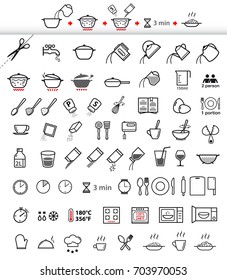 Cooking and preparation instructions. Set of sign for detailed guideline. Vector elements on a white background. Ready for your design.
