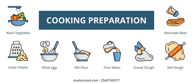 Cooking Preparation Lineal Color Banner Web Icon Set Vector Illustration