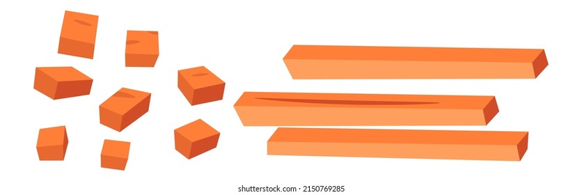 Cooking and preparing food from natural and organic dishes, isolated pumpkin sticks chopped and cut into pieces. Vegetable for nutrition and dieting, squash or red zucchini. Vector in flat style