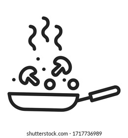 Icono de línea negra del proceso de cocina. Alimentos fritos en una sartén.El ocio en casa. Elemento vectorial aislado. 