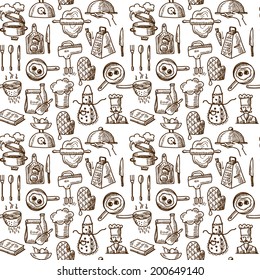 Cooking process delicious food sketch icons seamless pattern vector illustration