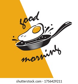 cooking process of fried egg on pan isolated on white background