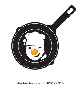 cooking process of fried egg on pan isolated on white background