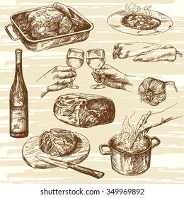 Cooking process. Hand drawn vector illustration.