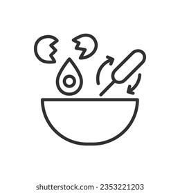 Cooking process, linear icon, whipping and adding egg. Line with editable stroke
