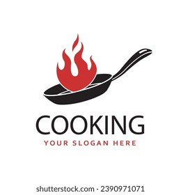 cooking process on pan with fire isolated on white background