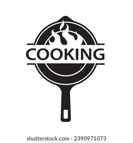 cooking process on pan with fire isolated on white background